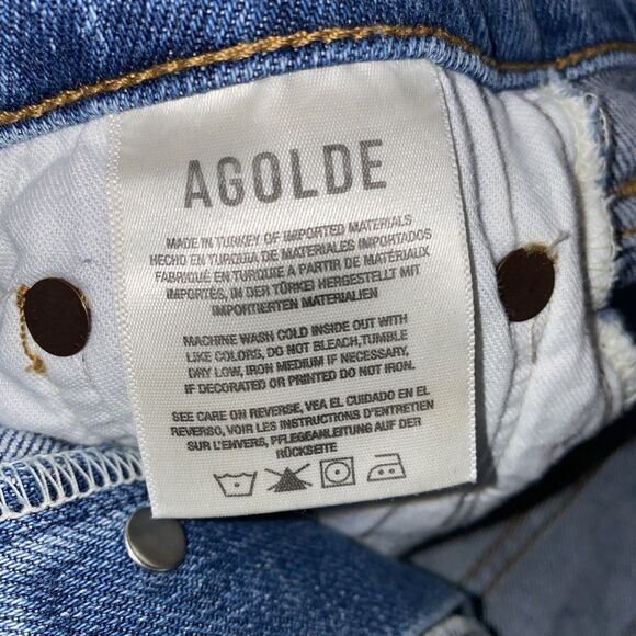 AGOLDE Women’s 25 Nico High Rise Slim Crop Jeans Shoreline Knee Tear Button Fly - Picture 7 of 10